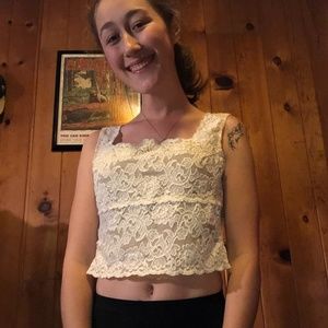 Stretchy lace crop top, cream colored